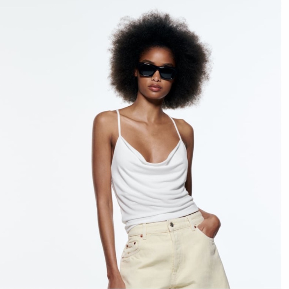Zara white cowl neck tank top